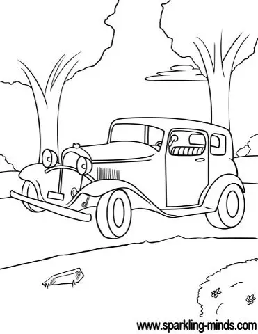 Coloring page with a car from the beginning of the 20th century