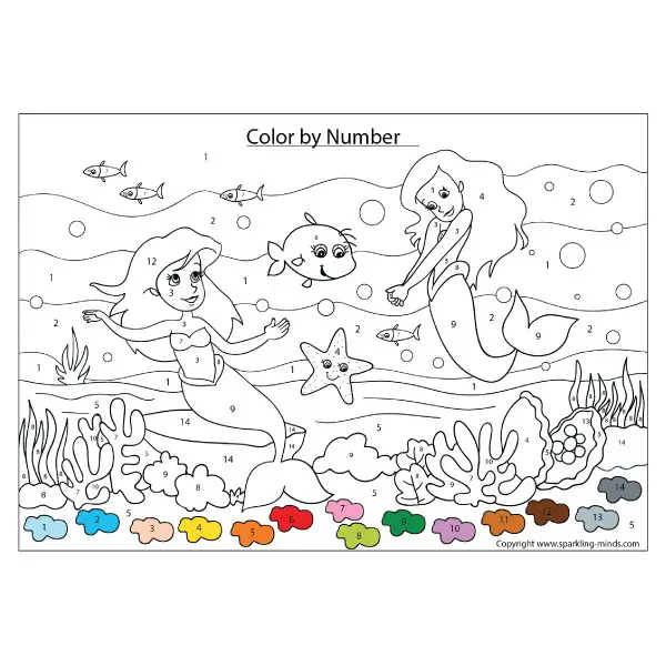 mermaids color by number worksheet mermaid coloring page for kids