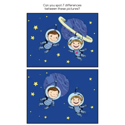 spot the difference worksheet with astronauts for kids