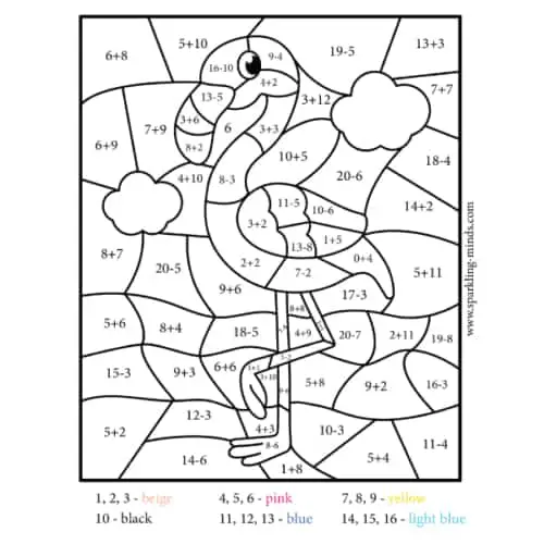 flamingo math coloring worksheet