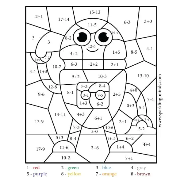 robot color by number addition and subtraction math coloring