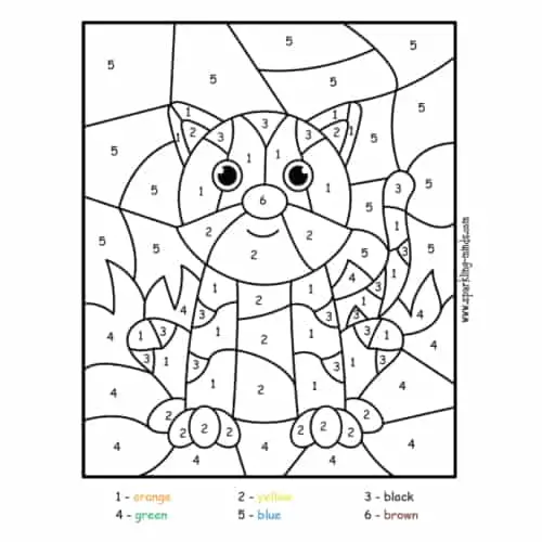 Tiger color by number math coloring worksheet