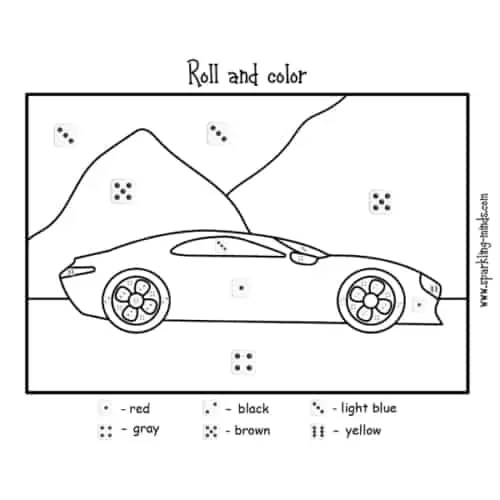 car roll and color math worksheet