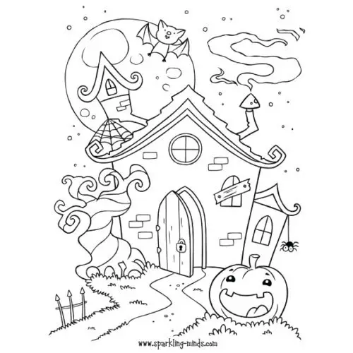 haunted house halloween coloring page