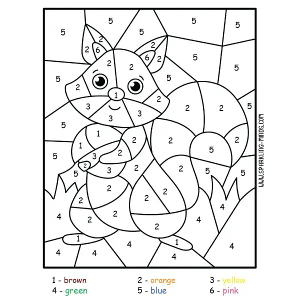 Squirrel color by number worksheet. 